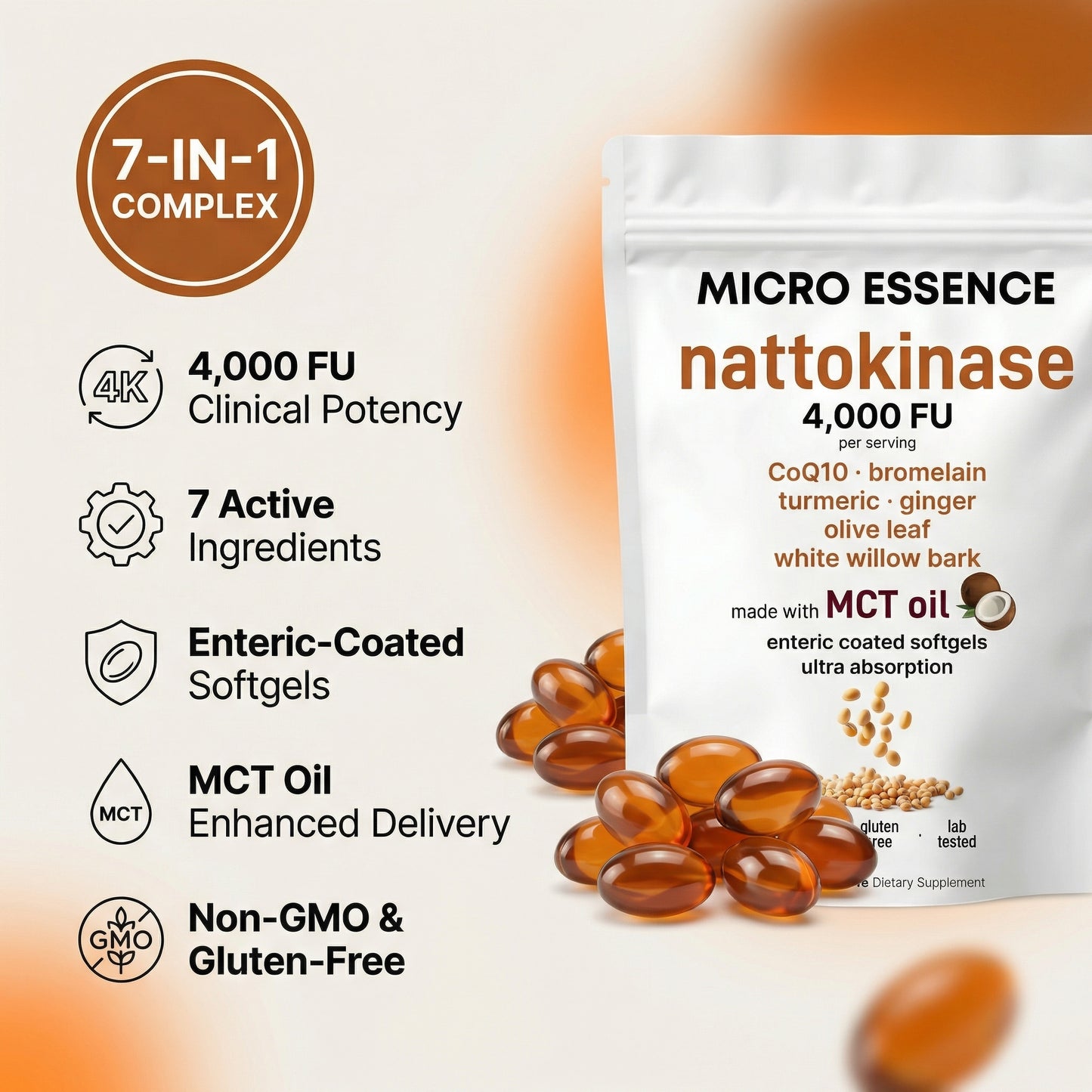 Nattokinase 4,000 FU - 7-in-1 Heart & Blood Flow Complex